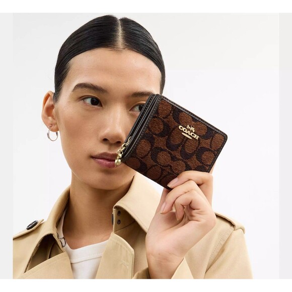 Coach Snap Wallet In Signature Chenille CCQ32  Gold - Picture 2 of 9